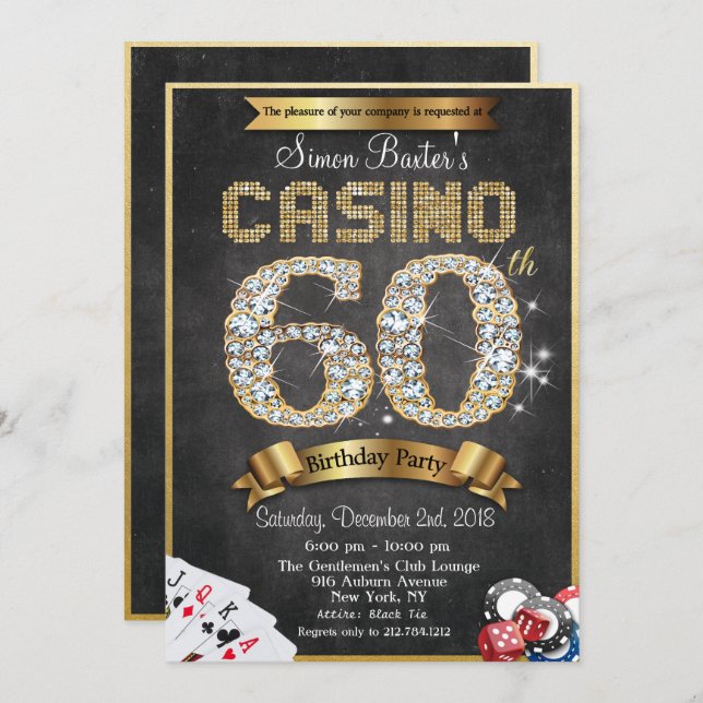 Casino 60e Gold Diamond Invitation Anniversaire (Devant / Derrière)