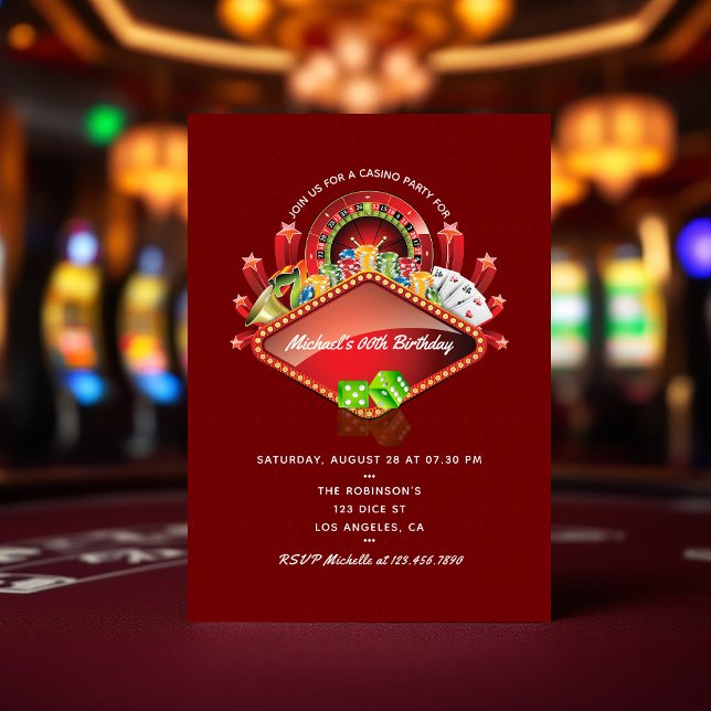 Casino Anniversaire invitation (Casino Birthday Party invitation)