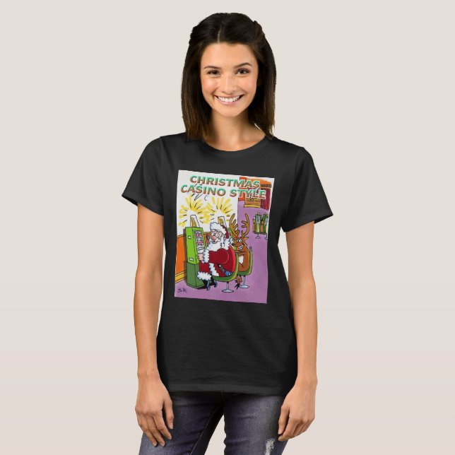 Casino de Noël style femme noir T-shirt (Devant entier)