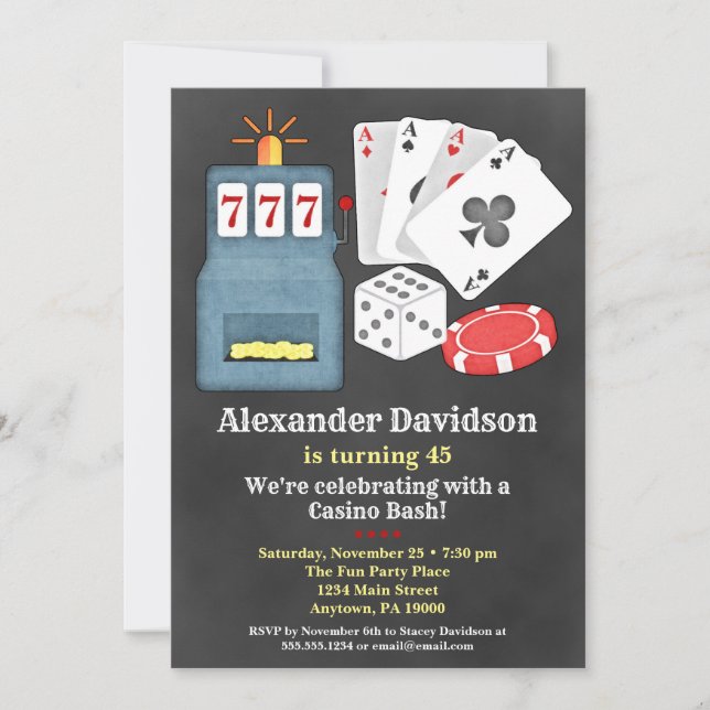 Casino Invitation Anniversaire Poker Jeux Vegas (Devant)