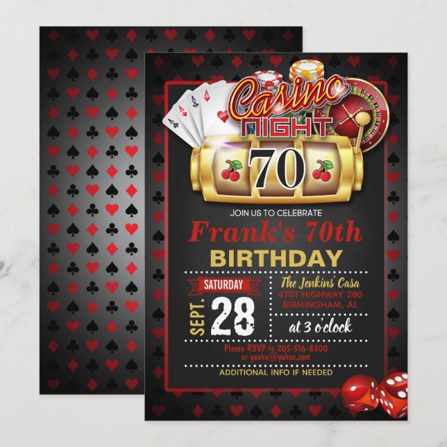 Casino Invitation d'anniversaire 70e (Devant / Derrière)