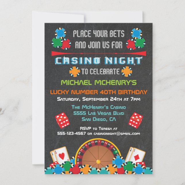 Casino Las Vegas Gambling Party Invitation (Devant)