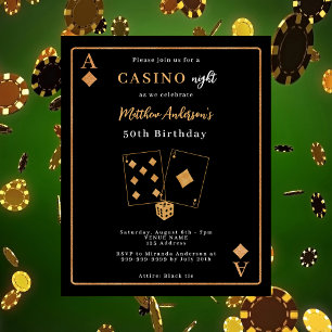 Casino nuit or noir invitation anniversaire