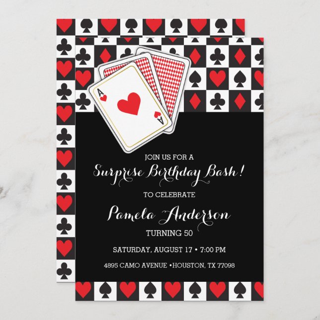 Casino Playing Cards Invitation d'anniversaire (Devant / Derrière)