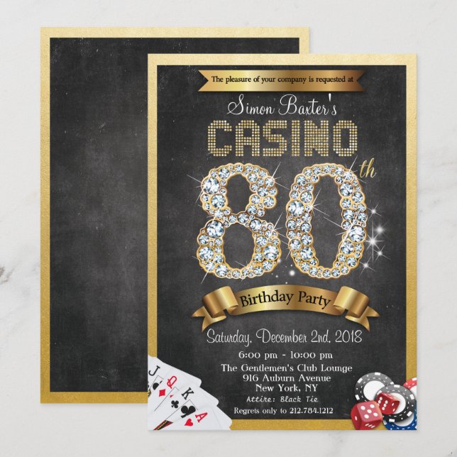 Casino Poker 80e anniversaire Invitation (Devant / Derrière)