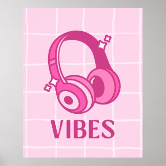 Casque Audio Vibes Rose 61x76cm Affiche