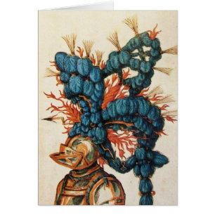 CASQUE DE CHEVALIER ANTIQUE AUX FEUILLES BLEU ROUG