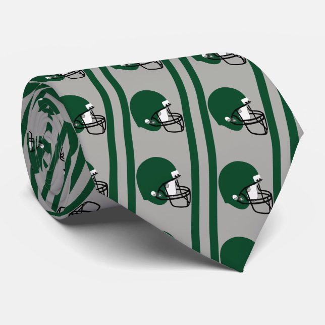 Casque de football vert sur cravate gris/argent (Roulé)