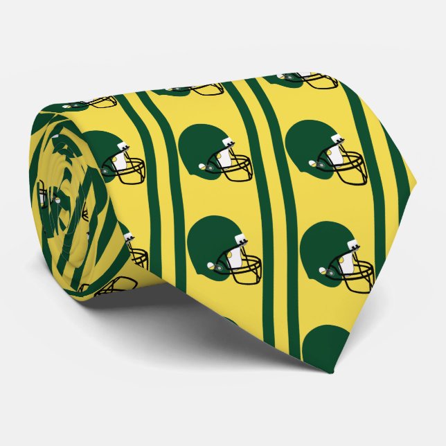 Casque de football vert sur cravate jaune/or (Roulé)