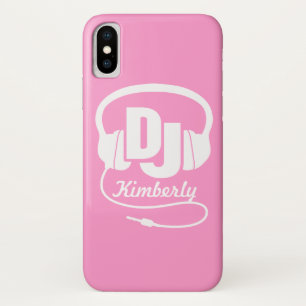 Casque DJ fille nom rose & blanc coque iphone