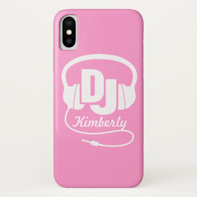 Casque DJ fille nom rose & blanc coque iphone (Dos)