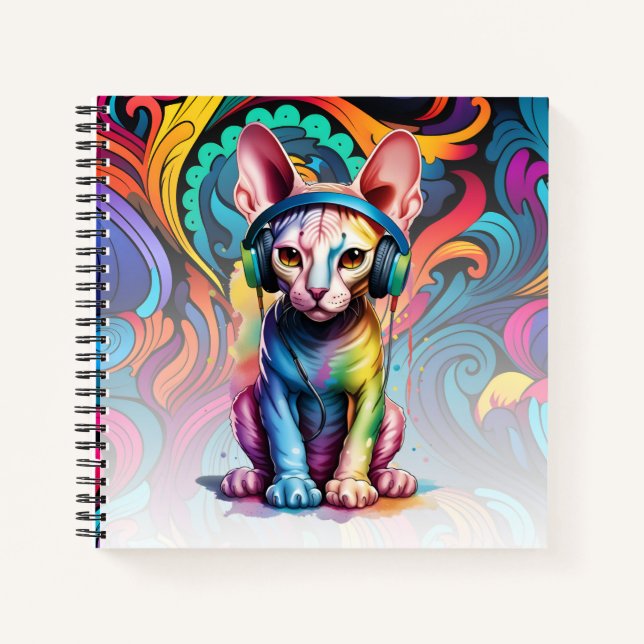 Casques de chat Sphynx Musique Carnet arc-en-ciel (Devant)