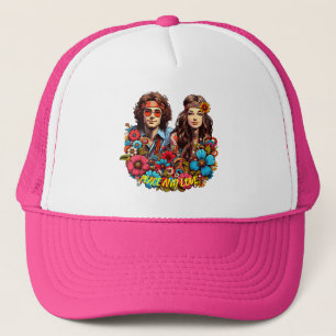 Casquette 1960 Hippie Couple enfant à fleurs Peace & Love ar