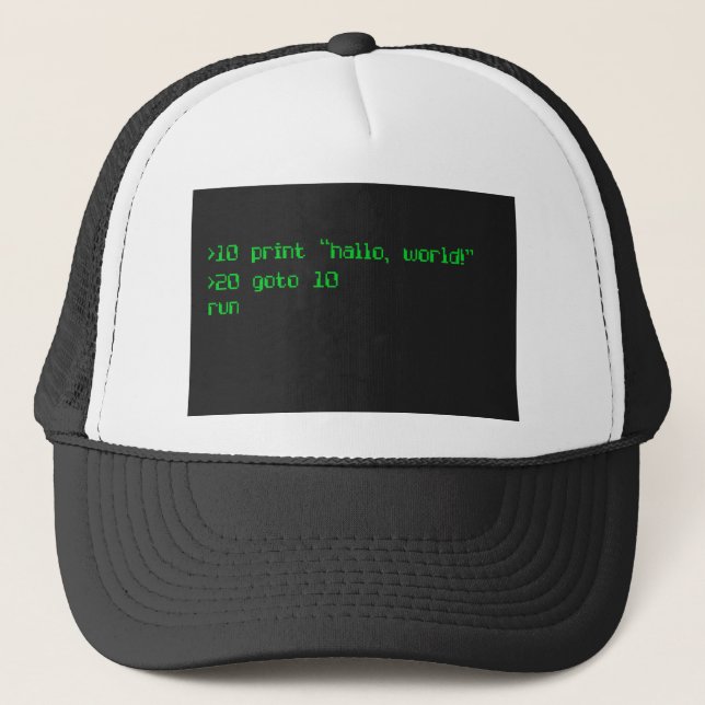 Casquette 1980's style computer font programming "Hello Worl (Devant)