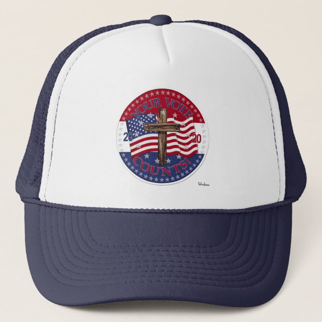 Casquette 2020 Votre Vote Compte Croix Et Drapeau Américain (Devant)