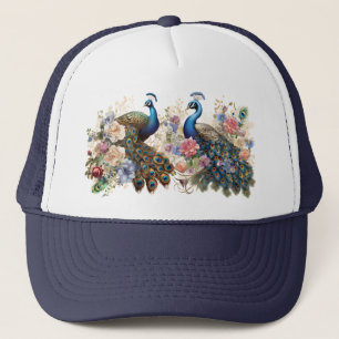 Casquette 2 Peacocks et Fleurs