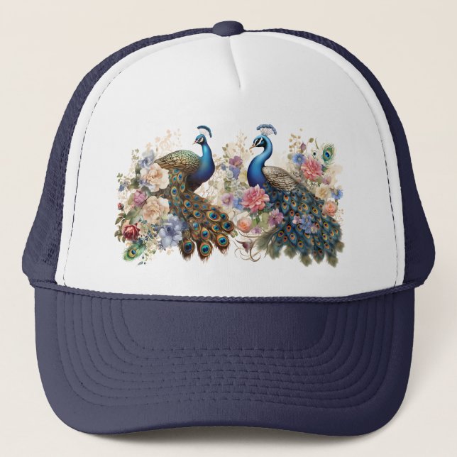 Casquette 2 Peacocks et Fleurs (Devant)