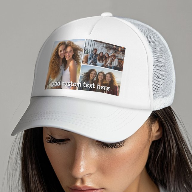 Casquette 3 Collage photo avec 1 ligne de texte (Custom Photo Gallery on a Trucker Hat)