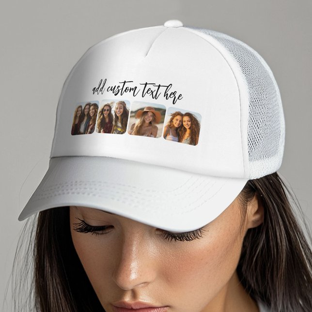 Casquette 4 photos en collage avec un script bounce tendance (Custom Trucker Hat with Photo Collage)
