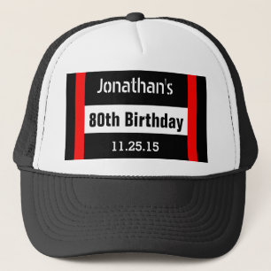 Casquette 80e anniversaire Noir avec cadre rouge personnalis