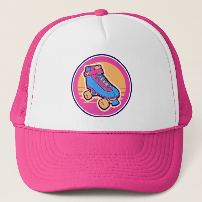 Casquette 80s Patinage à rouleaux de dessin rose bleu été (Devant)