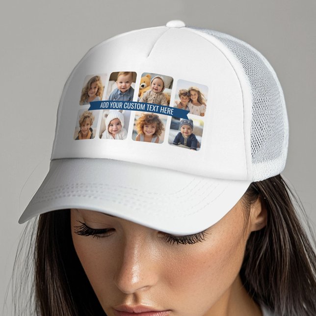Casquette 8 Collage photo avec texte personnalisé Marine Rub (Custom Photo Collage Trucker Hat)