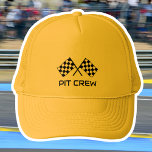 Casquette à damiers Écran à mâchoires Texte personnalisé Jau<br><div class="desc">Ce casquette "Pit Crew" est conçu pour les amateurs de moto et de course automobile ! Un modèle élégant avec les drapeaux à damiers gagnants. Le texte peut être customisé, de sorte que ce modèle peut être adapté pour différentes occasions et événements. Un cadeau unique pour vos amis ou votre...</div>