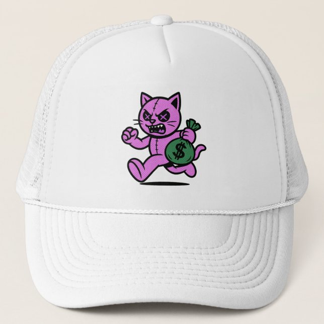 Casquette A POP CAT THIEF Hoodie Denim Jacket Trucker Hat (Devant)