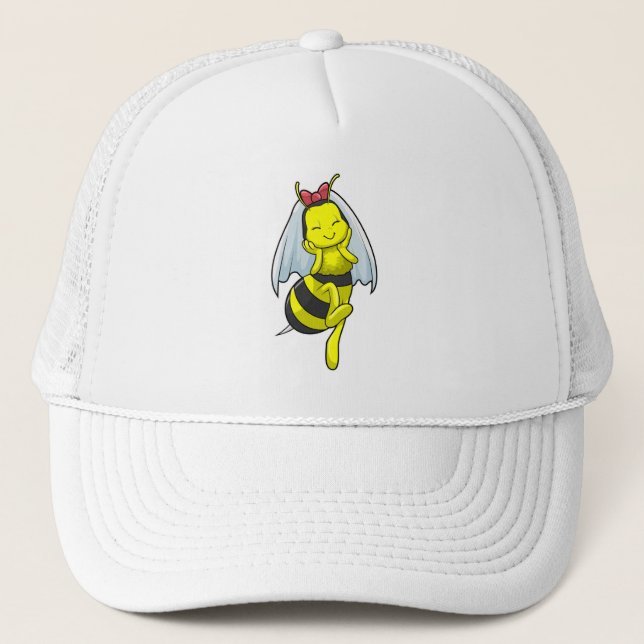 Casquette Abeille en mariée lors d'un mariage avec voile (Devant)