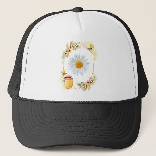 Casquette Abeilles, fleurs et pot de miel (Devant)