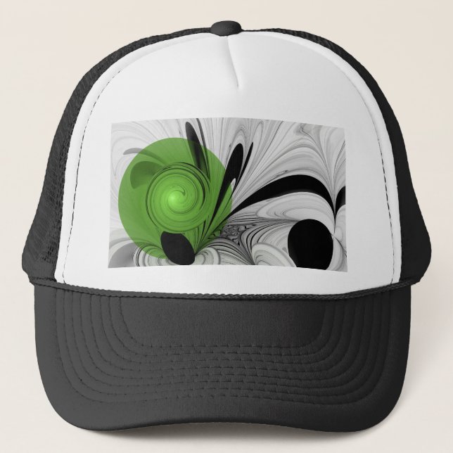 Casquette Abstract Black and White with Green Fractal Art (Devant)