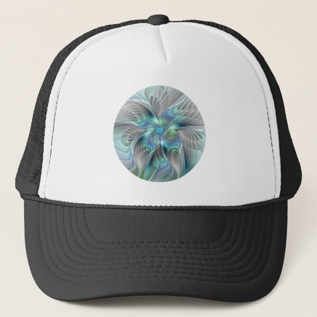 Casquette Abstrait Bleu Vert Papillon Imaginaire Fractal Art (Devant)