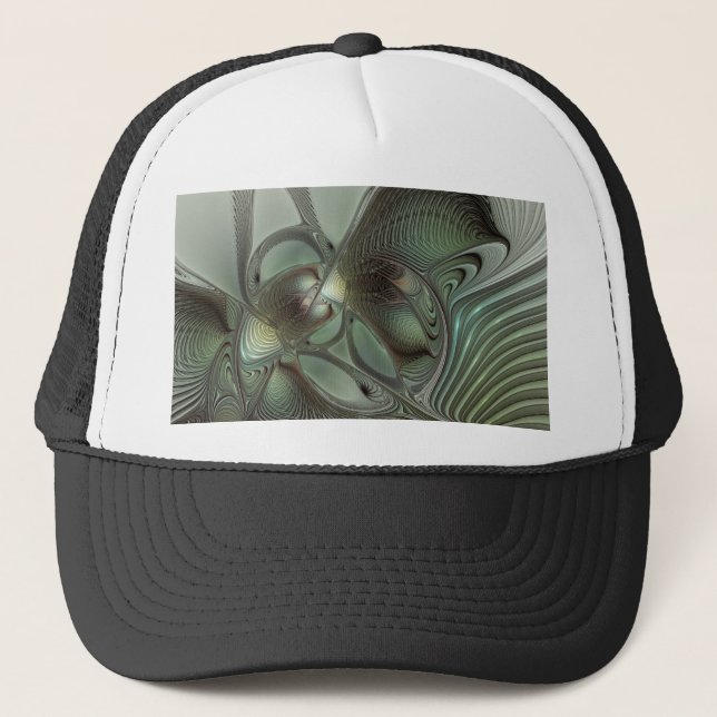 Casquette Abstrait Olive Sage Vert Gris Art Fractal Fantasti (Devant)