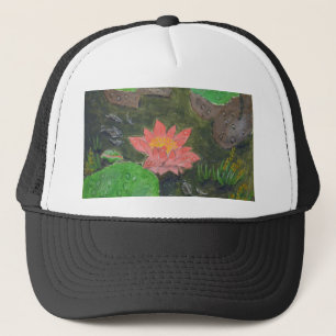 Casquette Acrylique sur toile, fleur de nénuphar rose