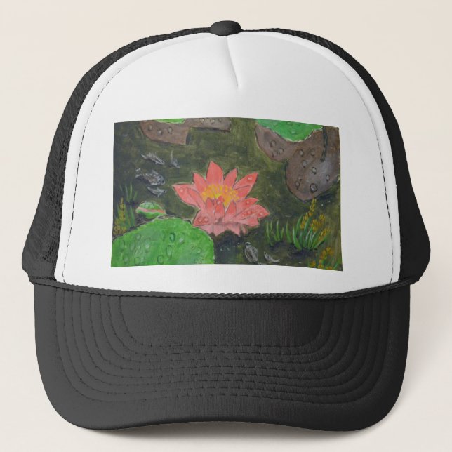 Casquette Acrylique sur toile, fleur de nénuphar rose (Devant)
