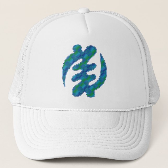 Casquette Adinkra Blue Green Kente K16 Gye Nyame (Devant)
