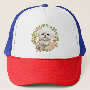 Casquette adorable chiot maltais en fleur, Amoureux des chie