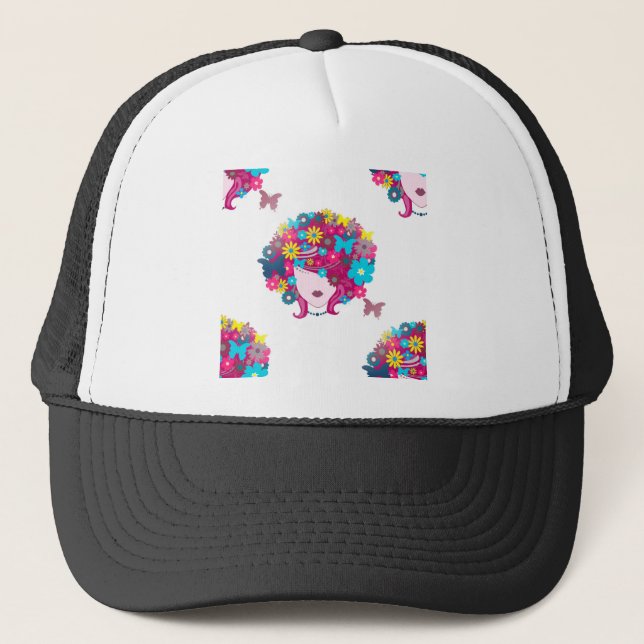Casquette afro à fleurs (Devant)
