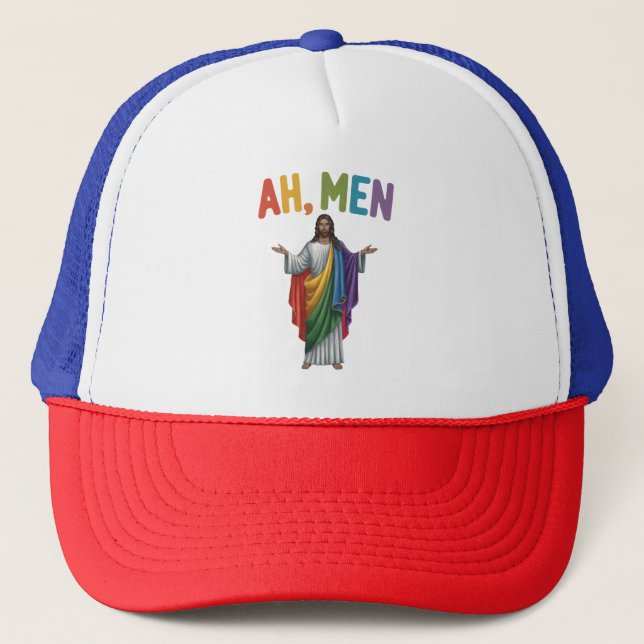 Casquette Ah Men Funny LGBT Gay pride Jesus Rainbow Flag (Devant)