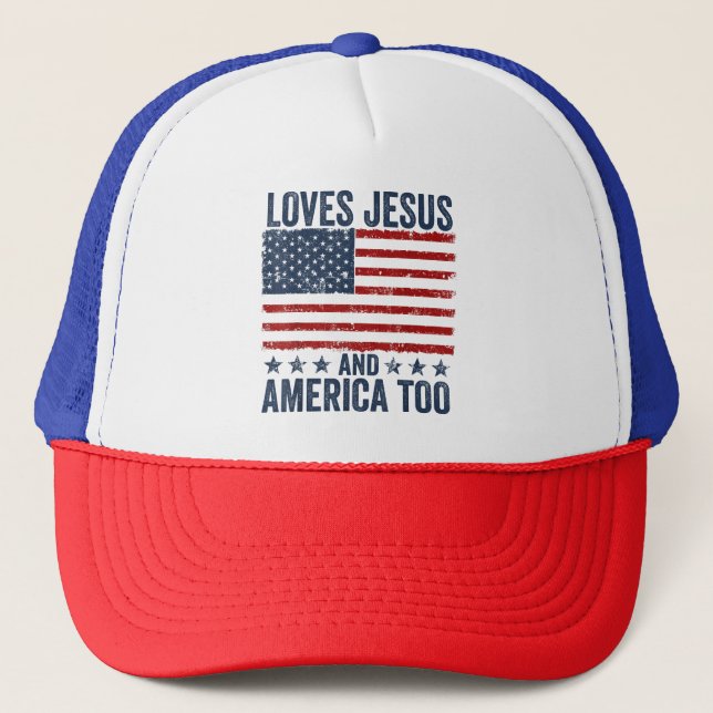 Casquette Aime Jésus et l'Amérique Trop Dieu Chrétien 4ème d (Devant)