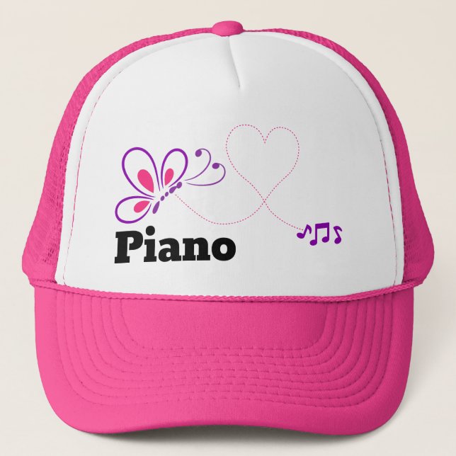 Casquette Aimer Piano rose papillon pourpre Coeur (Devant)