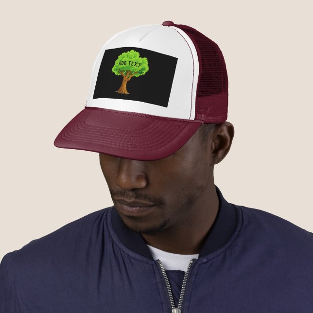 Casquette Ajouter du texte avec l'image Arbre Vert Imprimé B (En situation)
