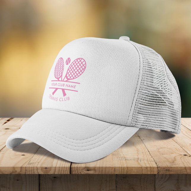 Casquette Ajouter Un Nom De Club Icônes De Tennis Toute Coul (Lawn Tennis Rackets Motif Custom White Pink Players Trucker Hat)