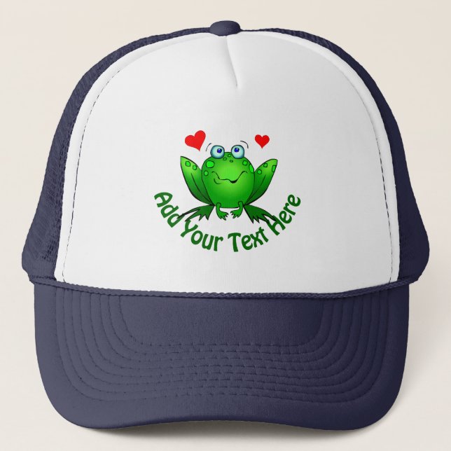 Casquette Ajouter votre propre texte Cute Green Frog w Heart (Devant)