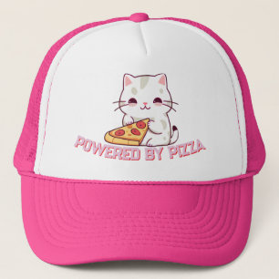 Casquette Alimenté par une pizza avec un mignon chat