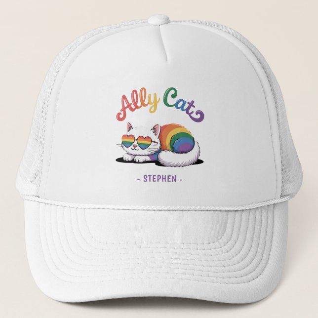 Casquette Ally Cat - Cute White Cat LGBTQ Pride (2) (Devant)