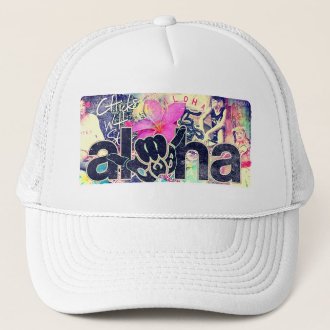 Casquette Aloha blanc de camionneur de paradis (Devant)