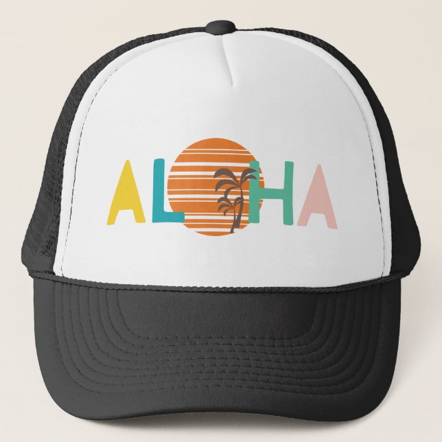 Casquette "Aloha" Hawaiian Multicolor Beach Sunset Palm Tree (Devant)