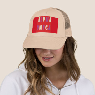 Casquette Alpha Omega rouge violet grand texte