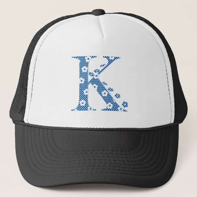 Casquette alphabet fleuri K (bleu et points) (Devant)